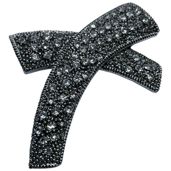 Eisenberg Ice Silver Tone Rhinestone Covered Swoosh / "X" Abstract Brooch / Pin - Picture 1 of 7